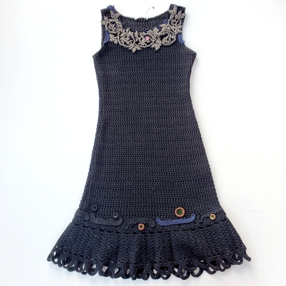 Beaded Prada Black Crochet Runway Dress - Picture 5 of 6